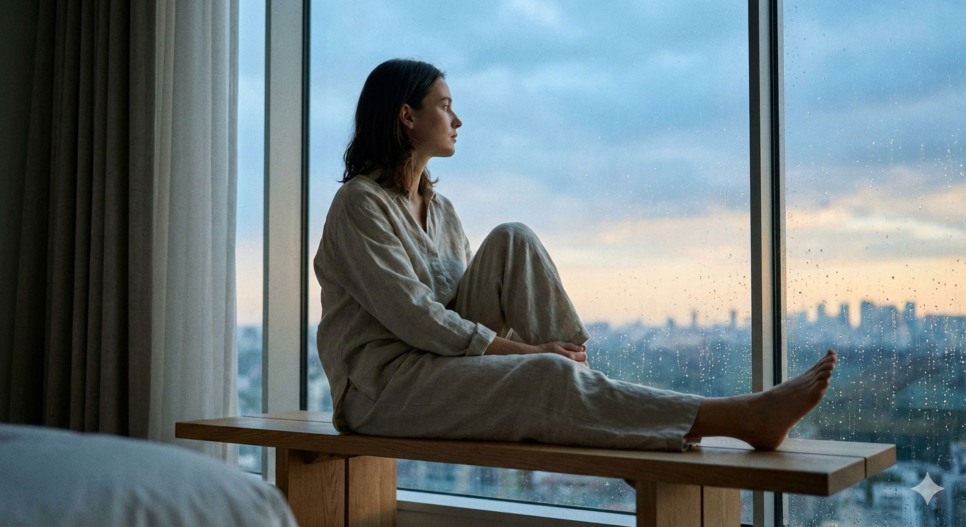 Woman by the window feeling lost